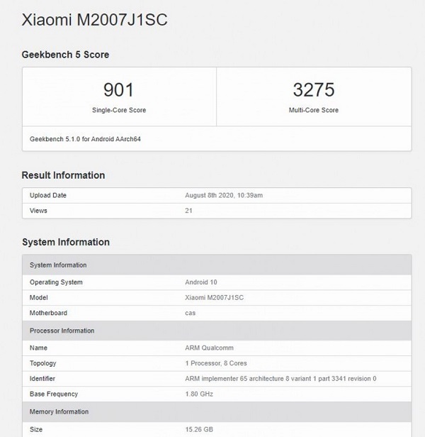 Smartphone cao cấp Xiaomi Mi 10 Ultra với chip Snapdragon 865+ lộ điểm sức mạnh, cấu hình trên Geekbench trước ngày ra mắt Smartphone cao cấp Xiaomi Mi 10 Ultra với chip Snapdragon 865+ lộ điểm sức mạnh, cấu hình trên Geekbench trước ngày ra mắt