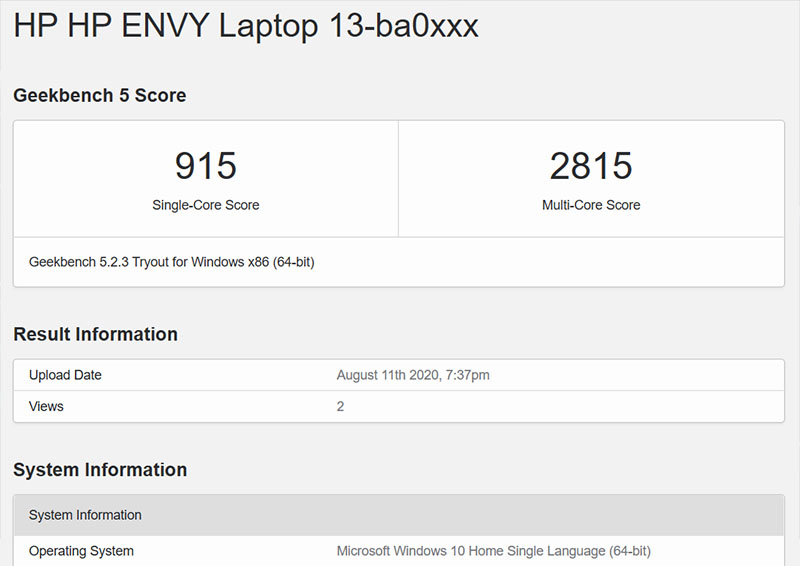 Đo CPU của HP Envy 13 bằng Geekbench 5