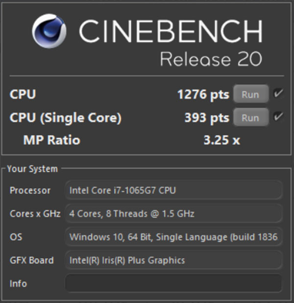 Đo CPU của HP Envy 13 thế hệ cũ bằng Cinebench