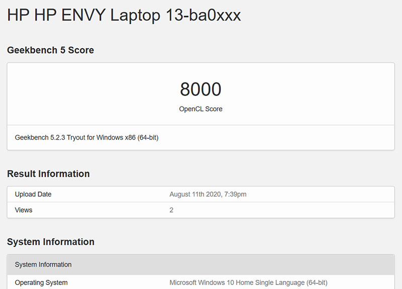 Đo hiệu năng của HP Envy 13 thế hệ cũ bằng Geekbench 5