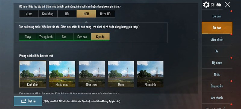 Cài đặt đồ họa trong PUBG Mobile