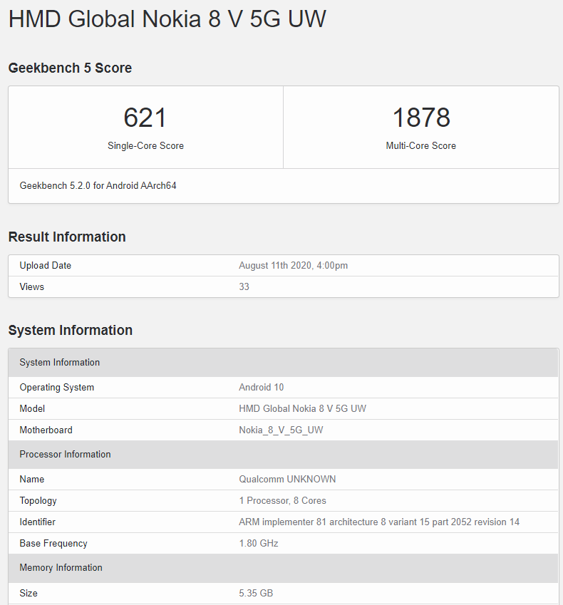 Nokia 8 V 5G UW Nokia 8 V 5G UW