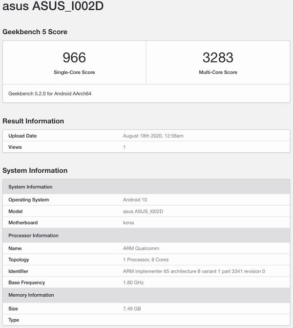 ZenFone 7 trên Geekbench