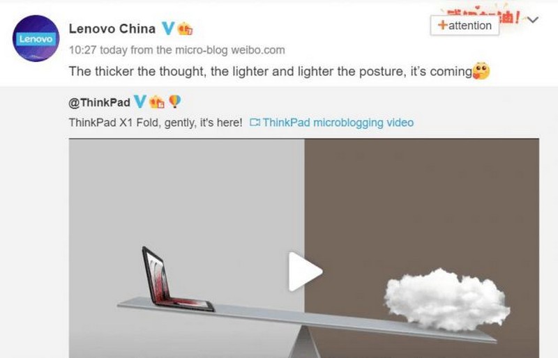Lenovo tung video nhá hàng laptop màn hình gập ThinkPad X1 Fold, xác nhận máy nặng chưa tới 1Kg Lenovo tung video nhá hàng laptop màn hình gập ThinkPad X1 Fold, xác nhận máy nặng chưa tới 1Kg