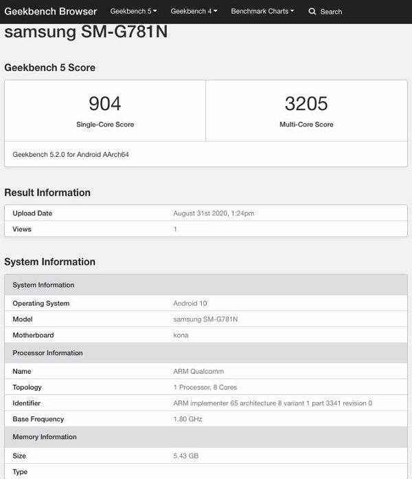 Galaxy S20 FE lộ điểm số sức mạnh trên Geekbench, xác nhận có thêm biến thể dùng chip Snapdragon 865 Galaxy S20 FE lộ điểm số sức mạnh trên Geekbench, xác nhận có thêm biến thể dùng chip Snapdragon 865