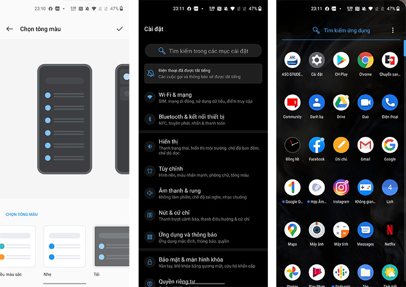 Giao diện tối trên OxygenOS Giao diện tối trên OxygenOS