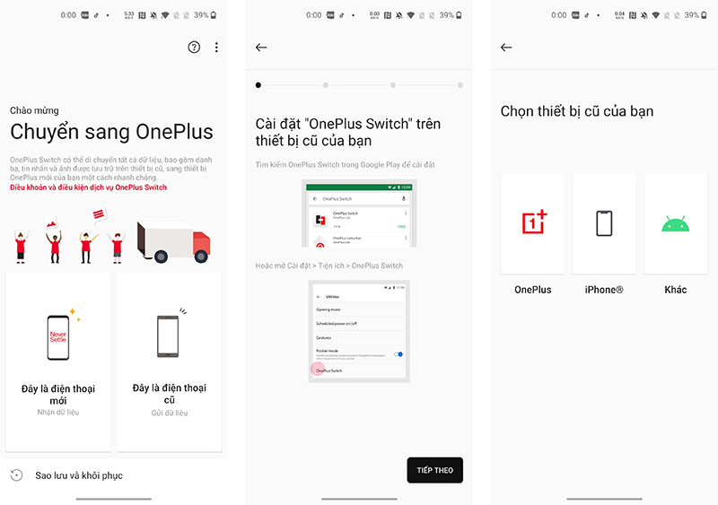 Giao diện ứng dụng Chuyển sang OnePlus Giao diện ứng dụng Chuyển sang OnePlus