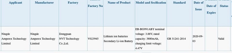 Chứng nhận của Galaxy S21 Chứng nhận của Galaxy S21