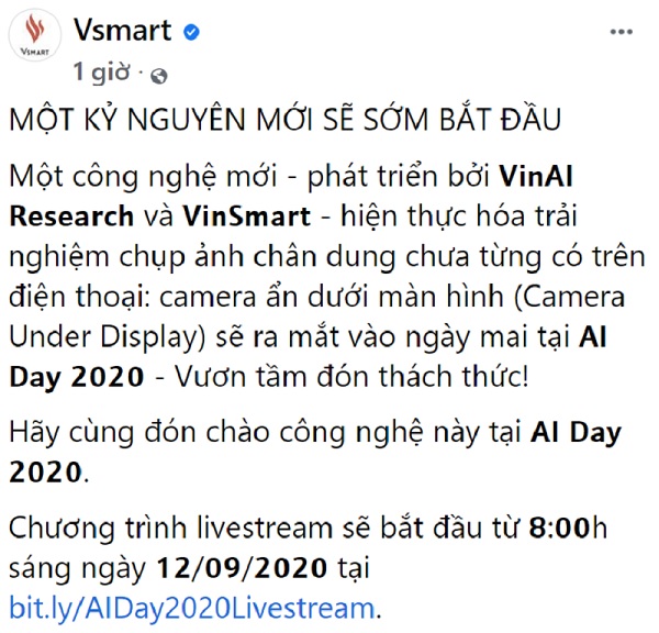 Vsmart Aris 5G Pro ra mắt vào ngày 12/09 với camera ẩn dưới màn hình Vsmart Aris 5G Pro ra mắt vào ngày 12/09 với camera ẩn dưới màn hình