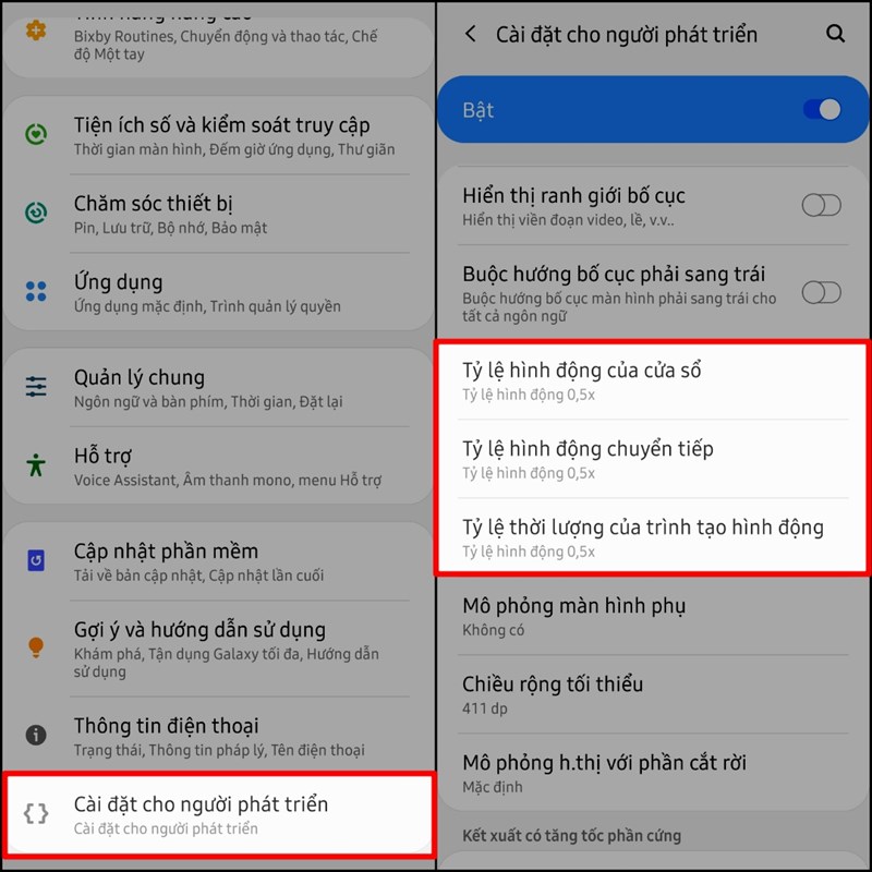 Điều chỉnh tỉ lệ ảnh động nhờ chế độ nhà phát triển Điều chỉnh tỉ lệ ảnh động nhờ chế độ nhà phát triển