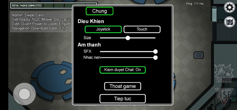 Chơi game và bảng cài đặt game