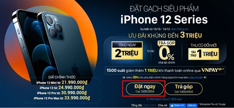 Các bước mua iPhone 12 qua VNPAY Các bước mua iPhone 12 qua VNPAY