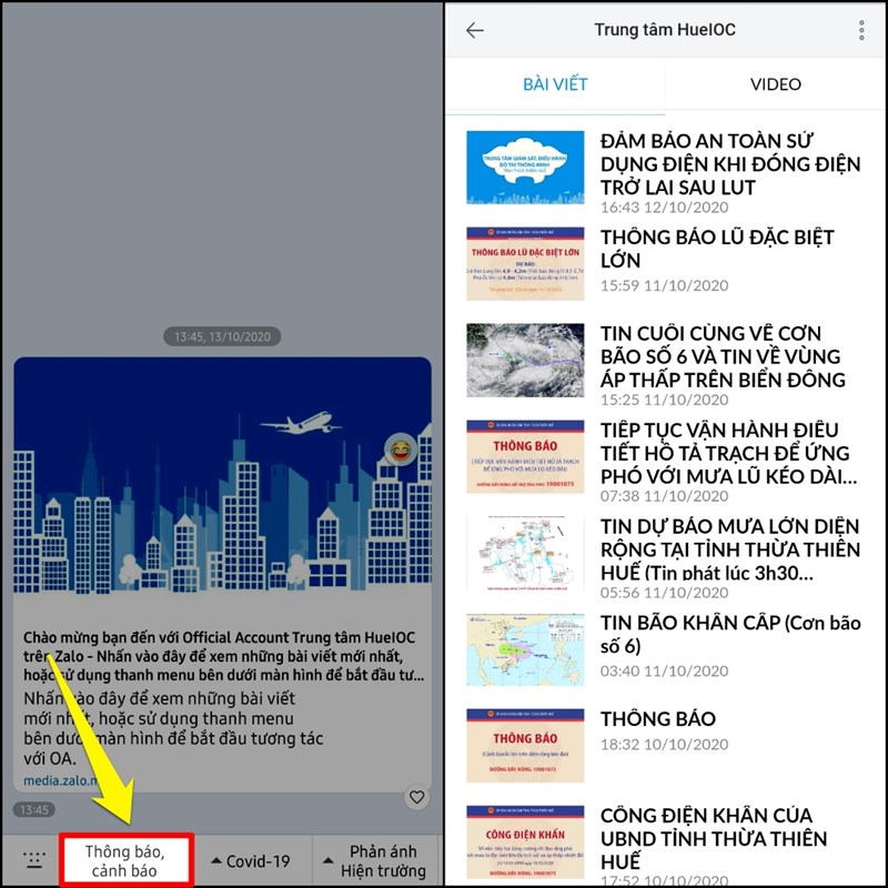 Cập nhật tình hình mưa bão bằng Zalo