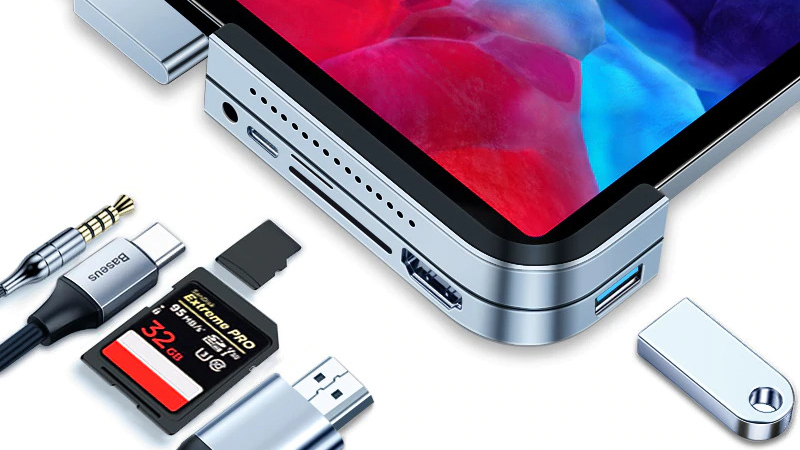 Chỉ với một Hub kết nối sang USB-C mà iPad Pro có thể kết nối cùng lúc với nhiều thiết bị Chỉ với một Hub kết nối sang USB-C mà iPad Pro có thể kết nối cùng lúc với nhiều thiết bị