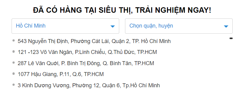 NHỮNG CỬA HÀNG ĐÃ CÓ SẢN PHẨM TRẢI NGHIỆM