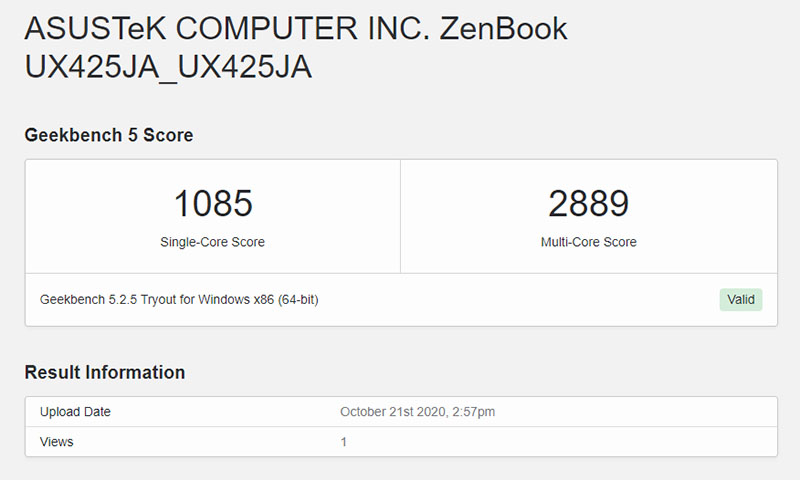 Test CPU của ASUS ZenBook UX425JA bằng Geekbench 5