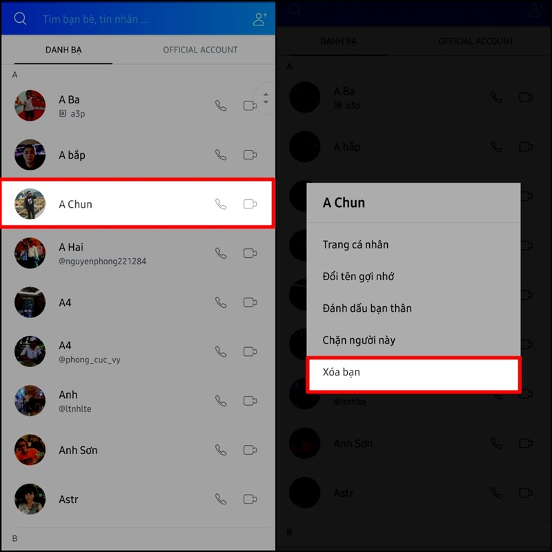 Cách xóa bạn với một người nào đó trên Zalo