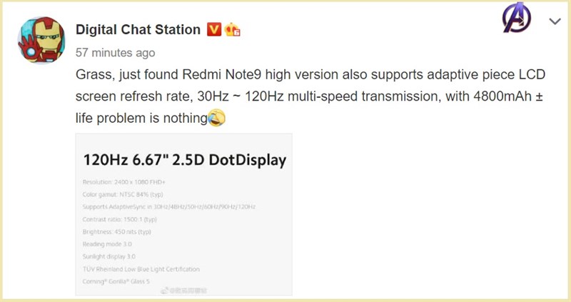 Redmi Note 9 phiên bản mới mạnh nhất rò rỉ thông số kỹ thuật, ấn tượng nhất là được trang bị màn hình 120Hz