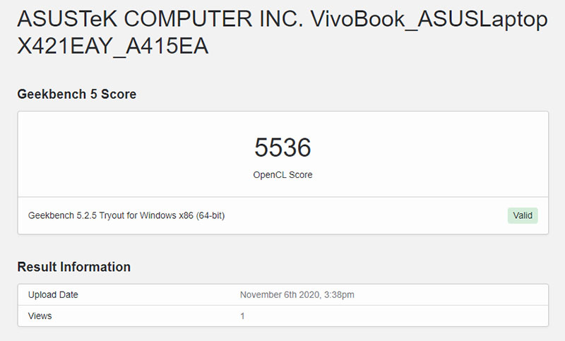 Đo hiệu năng của ASUS VivoBook A415EA bằng Geekbench 5