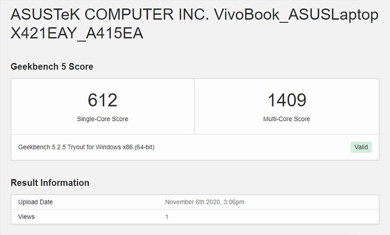 Đo CPU của ASUS VivoBook A415EA bằng Geekbench 5