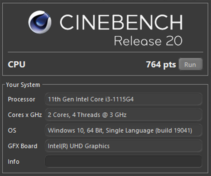 Đo CPU của ASUS VivoBook A415EA bằng Cinebench