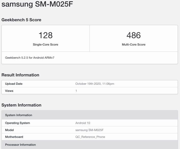 Điểm Geekbench bị rò rỉ của Galaxy M02