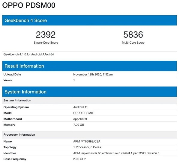 Smartphone OPPO lộ điểm sức mạnh trên Geekbench với chip Dimensity 1000+