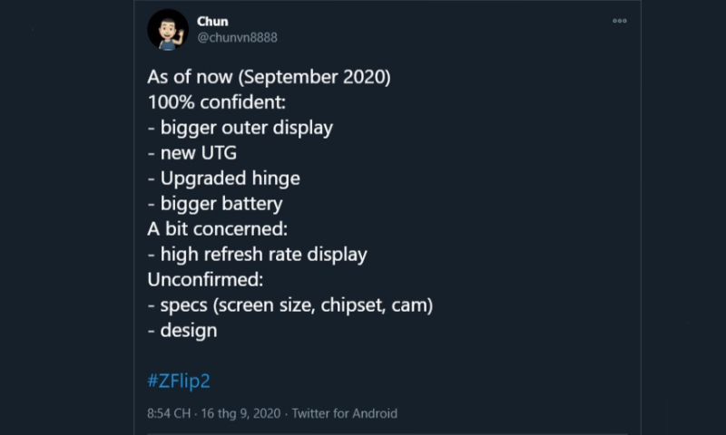 Tài khoản Twitter hé lộ cấu hình của Galay Z Flip 2 Tài khoản Twitter hé lộ cấu hình của Galay Z Flip 2