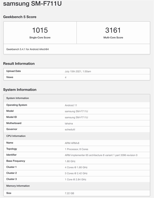 Điểm Geekbench của Galaxy Z Flip 3 với con chip Snapdragon 888 Điểm Geekbench của Galaxy Z Flip 3 với con chip Snapdragon 888
