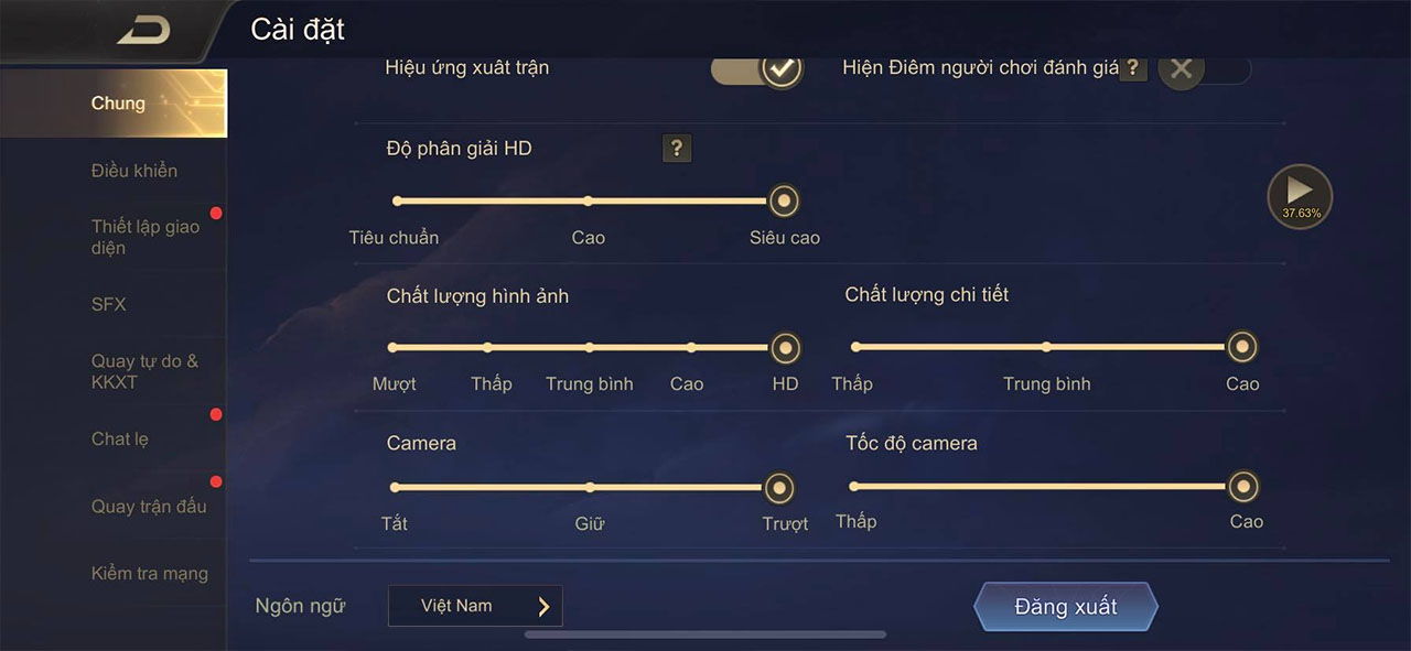 Cấu hình setup trong Liên Quân Mobile