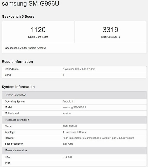 Galaxy S21 với chip Snapdragon 875 đánh bại model dùng chip Exynos trong bài kiểm tra hiệu năng trên Geekbench