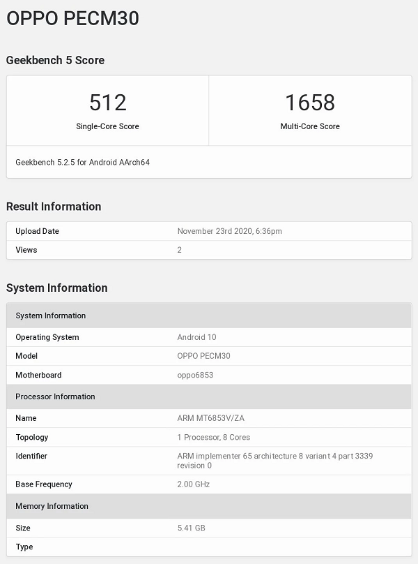 OPPO PECM30 xuất hiện trên Geekbench