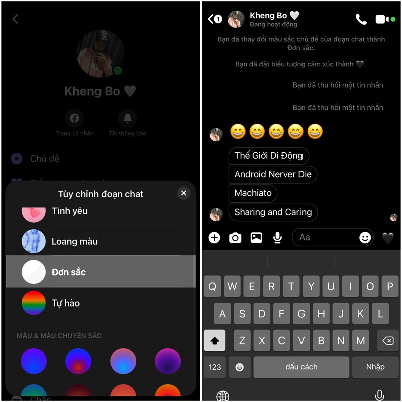 đổi giao diện Facebook Messenger thành trắng đen