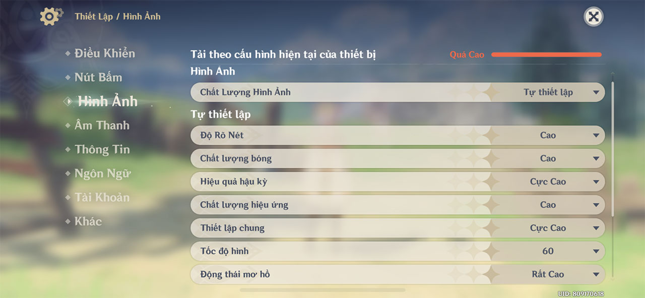 Cấu hình setup trong Genshin Impact