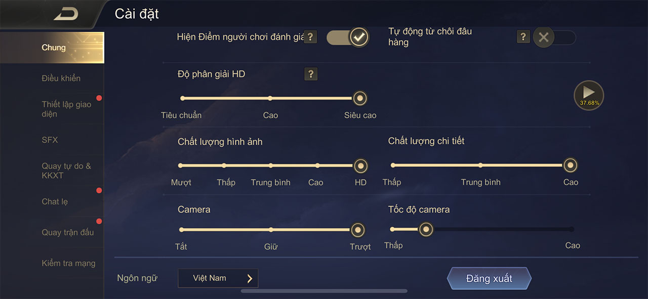 Cấu hình setup trong Liên Quân Mobile