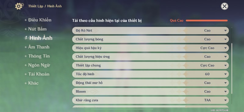 Thiết lập cấu hình của Genshin Impact Thiết lập cấu hình của Genshin Impact