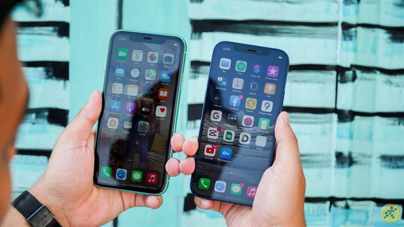 Mặt trước của iPhone 11 và iPhone 12