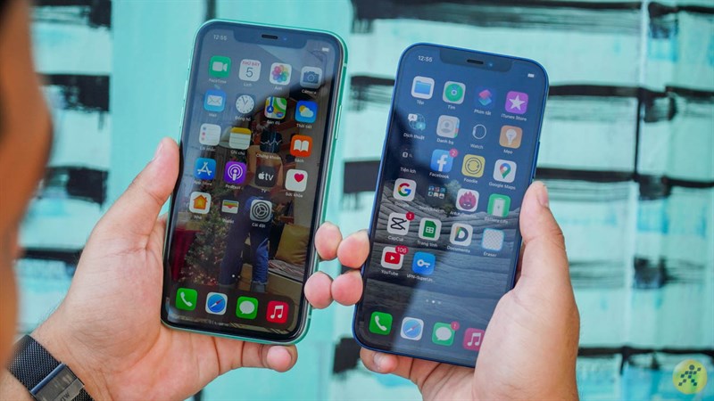 iPhone 11 bên trái và iPhone 12 bên phải 