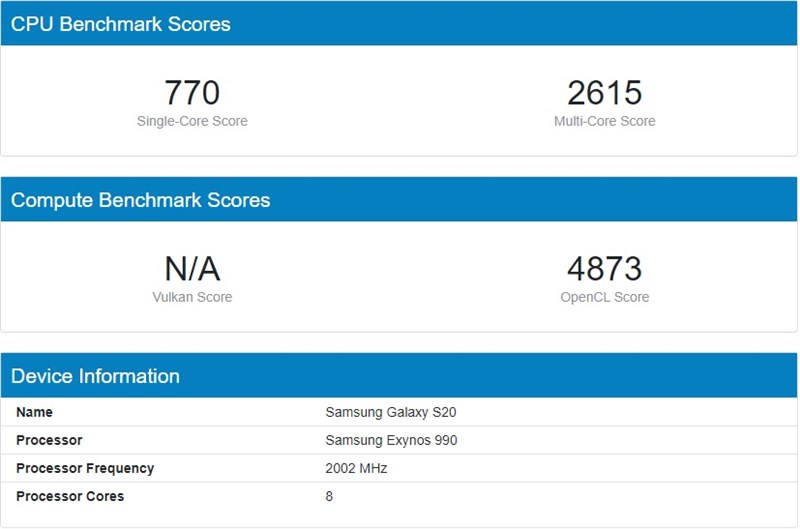 Điểm geekbench của Exynos 990 Điểm geekbench của Exynos 990