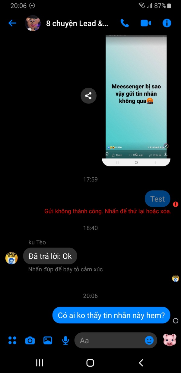 Đến hơn 8h tối mà Facebook Messenger vẫn chưa bình thường trở lại