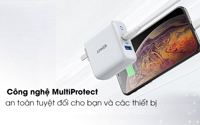Adapter sạc 2 cổng USB 2.4A Type-C PD 3A Anker PowerPort - A2626 Trắng Adapter sạc 2 cổng USB 2.4A Type-C PD 3A Anker PowerPort - A2626 Trắng