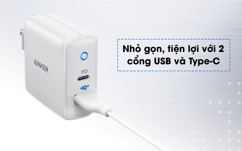 Adapter sạc 2 cổng USB 2.4A Type-C PD 3A Anker PowerPort - A2626 Trắng Adapter sạc 2 cổng USB 2.4A Type-C PD 3A Anker PowerPort - A2626 Trắng
