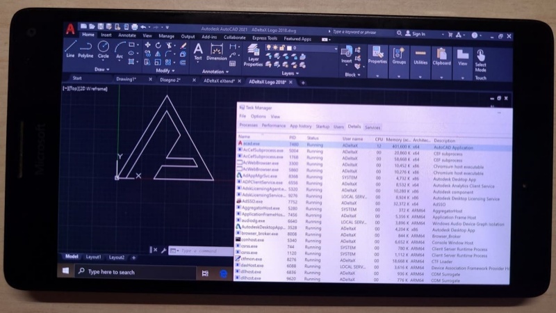 Bất ngờ Lumia 950 XL chạy thành công ứng dụng máy tính AutoCAD 2021 x64, đúng là gừng càng già càng cay