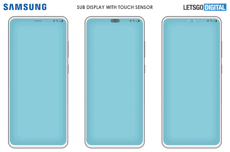 Bản phác thảo smartphone Samsung có màn hình phụ để che đi lỗ khoét camera selfie của LetsGoDiGital Bản phác thảo smartphone Samsung có màn hình phụ để che đi lỗ khoét camera selfie của LetsGoDiGital