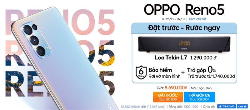 Giá tốt, cấu hình mạnh mẽ cùng camera chất lượng, OPPO Reno5 đạt doanh số kỷ lục tới 21.000 đơn cọc chỉ trong 4 ngày Giá tốt, cấu hình mạnh mẽ cùng camera chất lượng, OPPO Reno5 đạt doanh số kỷ lục tới 21.000 đơn cọc chỉ trong 4 ngày