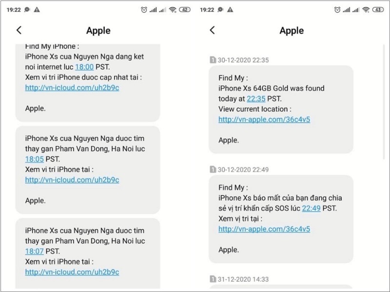 tin nhắn mạo danh Apple, yêu cầu người dùng truy cập website tên miền 