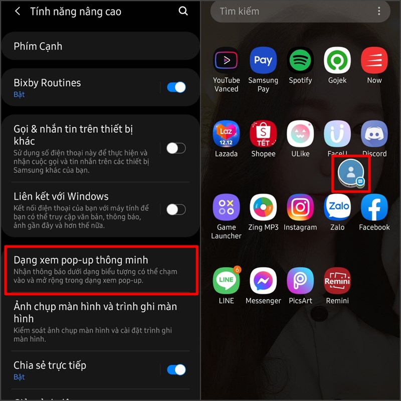 Xem nhanh thông báo bằng cửa sổ hiển thị dạng bóng chat Xem nhanh thông báo bằng cửa sổ hiển thị dạng bóng chat
