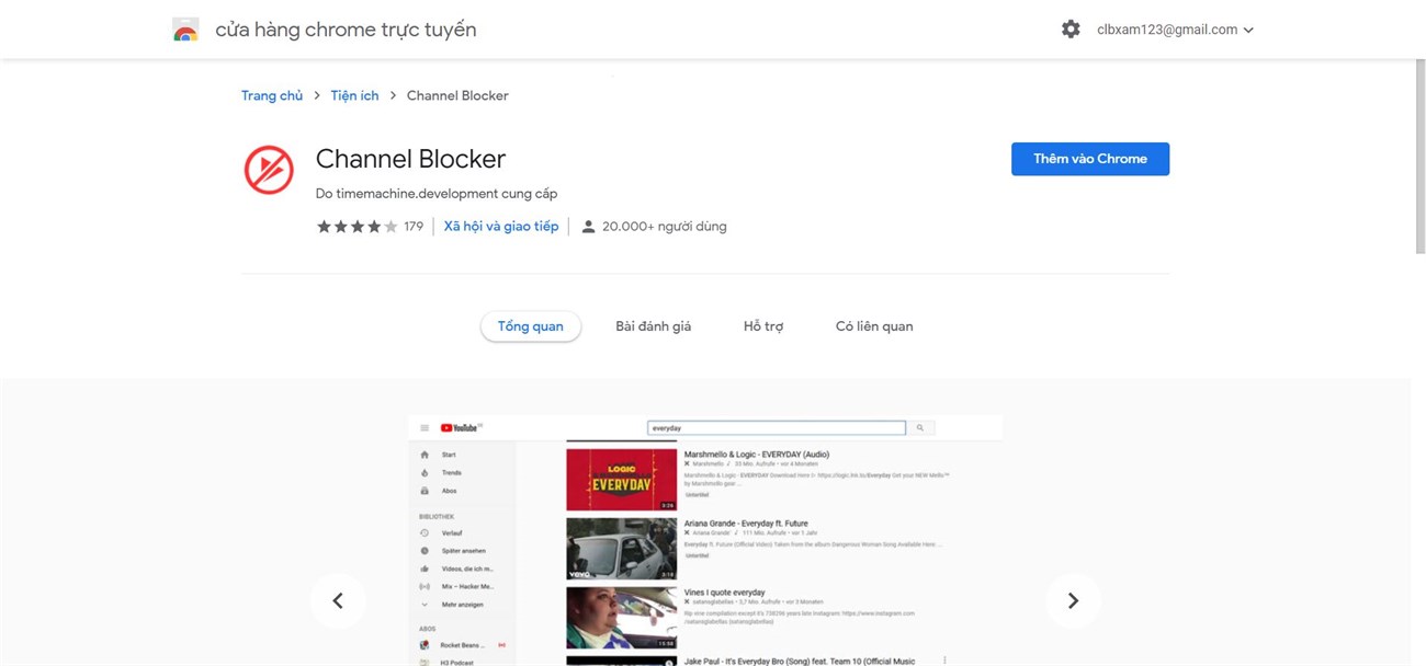 Bạn có thể tìm thấy Channel Blocker ngay trên cửa hàng trực tuyết Chrome