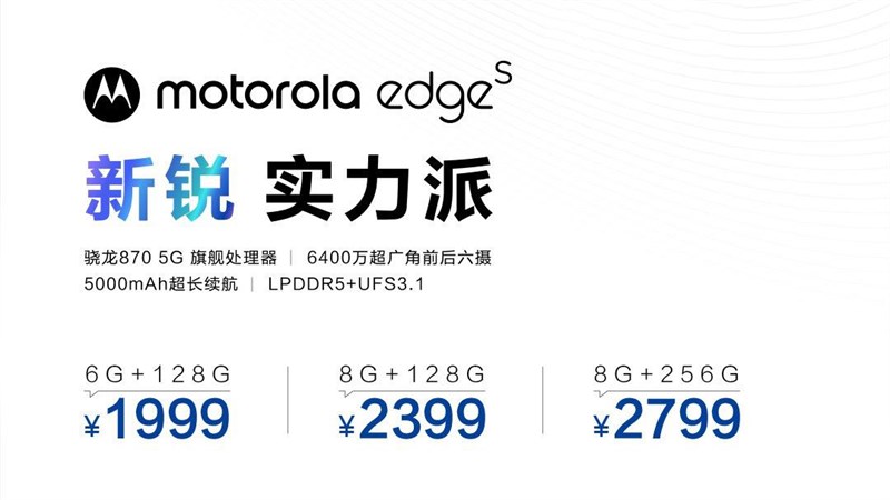 Giá bán của Motorola EDGE S tại Trung Quốc