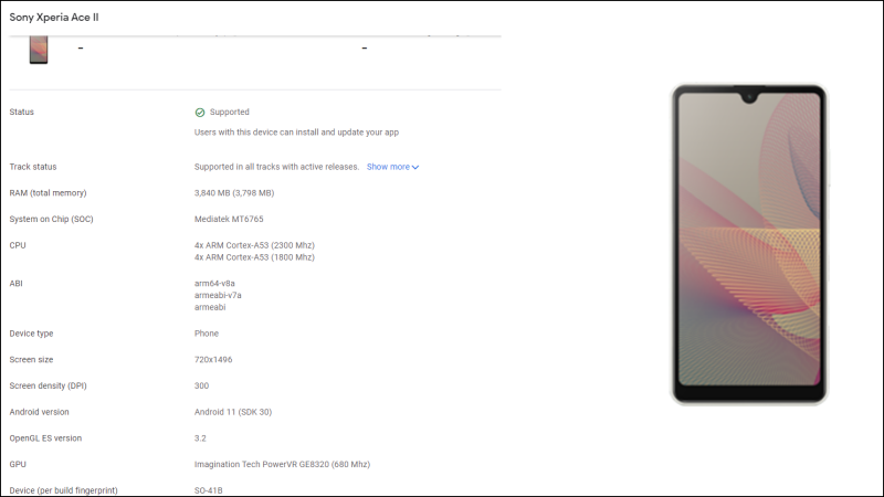 Cấu hình rò rỉ của Sony Xperia Ace 2 Cấu hình rò rỉ của Sony Xperia Ace 2